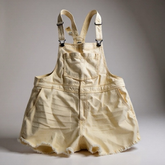 Aerie Cream Distressed Shorts with Adjustable Straps - Picture 2 of 4